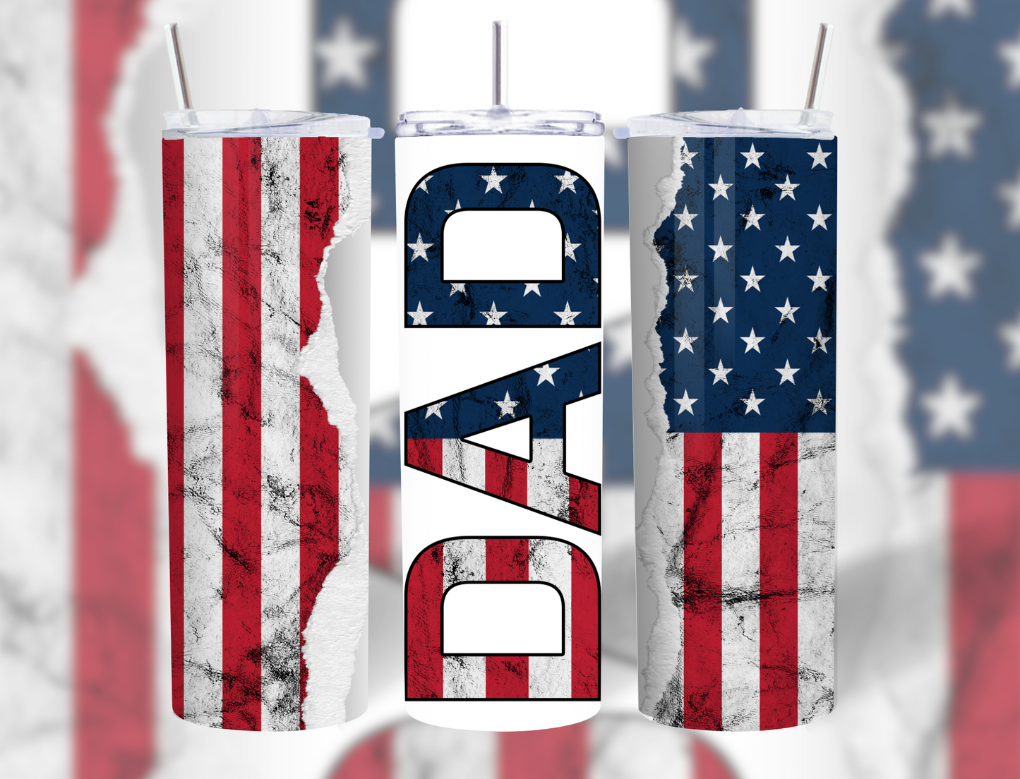 Patriotic DAD 20oz Tumbler with Lid and Straw.
