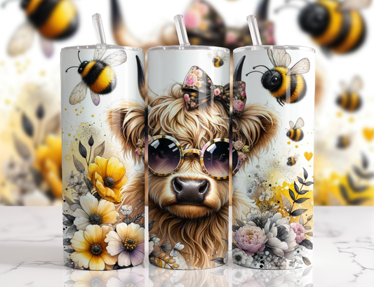 Bee Cute Highland Cow 20oz Tumbler