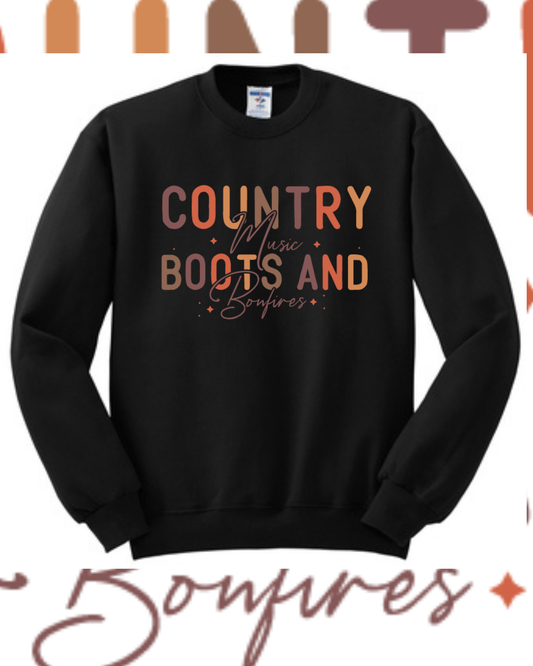 Country Music, Boots and Bonfires Crewneck