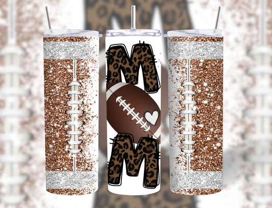 Leopard MOM Football 20oz Tumbler with Lid and Straw.